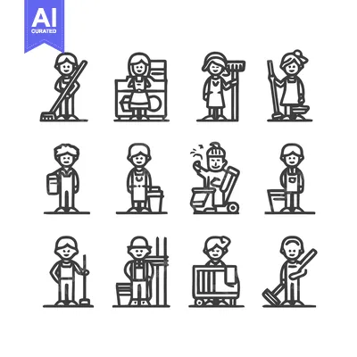 Aset desain premium: Cleaning Crew Icons - A Comprehensive Collection of Cleaning Professio