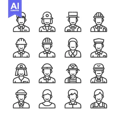 Aset desain premium: Diverse Professions - A Collection of Line Art Icons Representing Vari