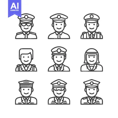 Aset premium populer: Police Officer Icons - Diverse Uniformed Professionals.