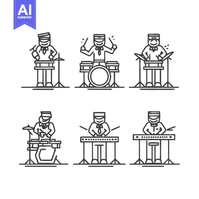 Aset premium populer: Musical ensemble of percussionists performing with various instruments