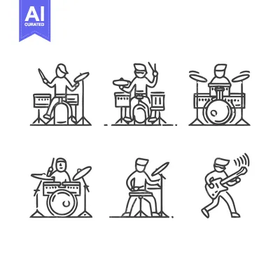 Premium design asset: Line art illustrations of musicians playing instruments.