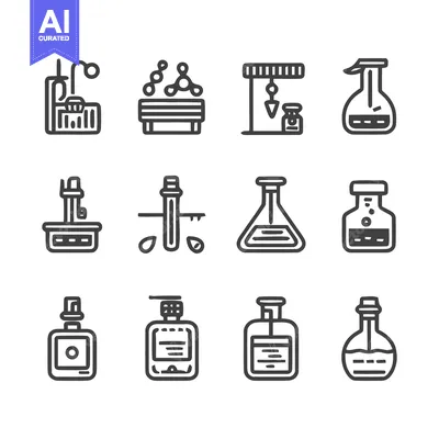Aset desain premium: Laboratory Equipment Icons - A Collection of Scientific Tools.