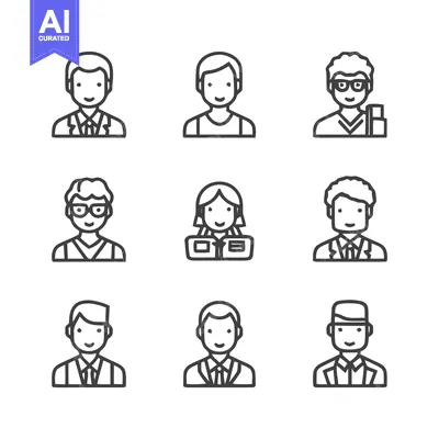 Aset premium populer: Diverse Line Art Portraits - A Collection of People Icons.
