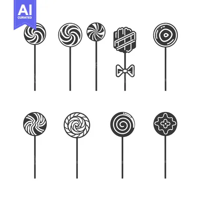 Aset desain premium: Collection of Eight Black and White Lollipop Icons
