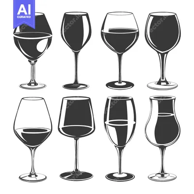 Aset premium populer: Collection of Eight Different Wine Glasses with Stems and Bases
