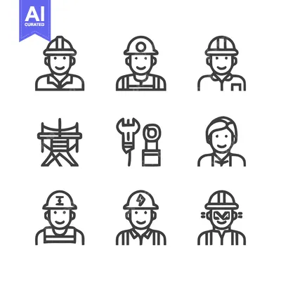 Premium design asset: Diverse construction worker icons representing various professions and