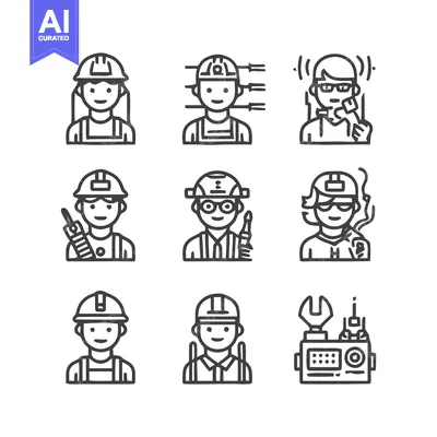 Aset desain premium: Diverse Construction Workers - A Vector Illustration Set.