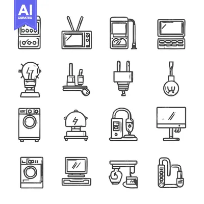 Collection of Electronic Devices and Appliances Outlined.