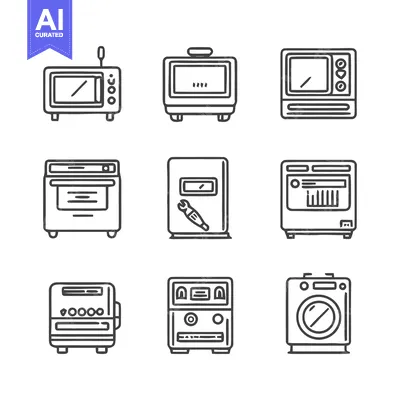 Aset premium populer: Collection of Various Household Appliances in Line Art.