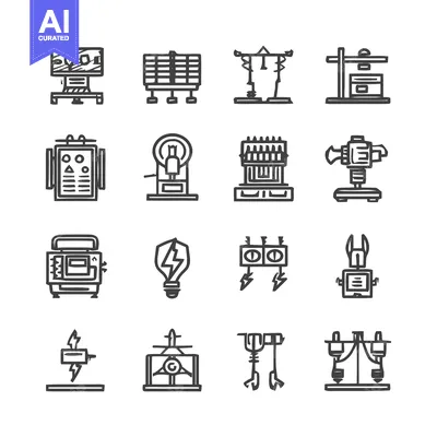 Collection of Electrical Equipment Icons in Minimalist Style.