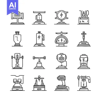 Aset desain premium: Collection of Industrial Equipment and Machinery Icons.