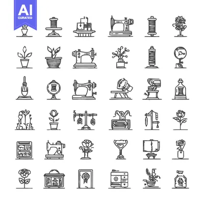 Premium design asset: Collection of Hand-Drawn Sewing and Gardening Icons.