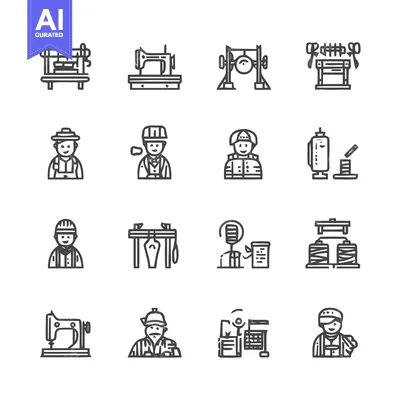 Aset desain premium: Artisan Craftsmanship - A Detailed Collection of Crafting Icons.