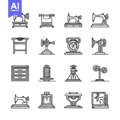 Aset desain premium: Vintage Sewing Machine Icons - A Detailed Collection of Designs.