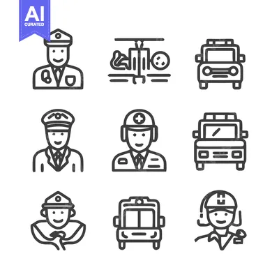 Aset desain premium: Collection of professional icons representing various occupations and
