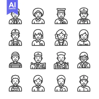 Aset premium populer: Diverse Professional Icons - A Collection of Various Occupations.