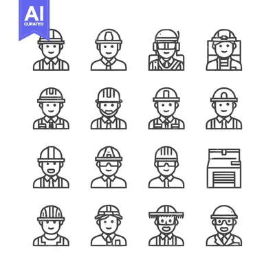 Popular premium asset: Construction Workers - Diverse Line Art Icons for Various Projects.