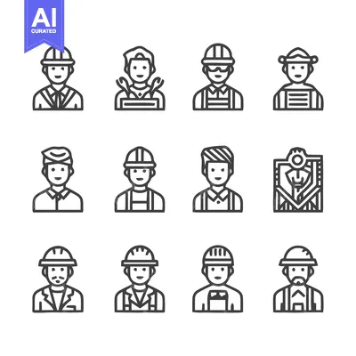 Aset desain premium: Diverse Construction Workers - A Vector Illustration Set.
