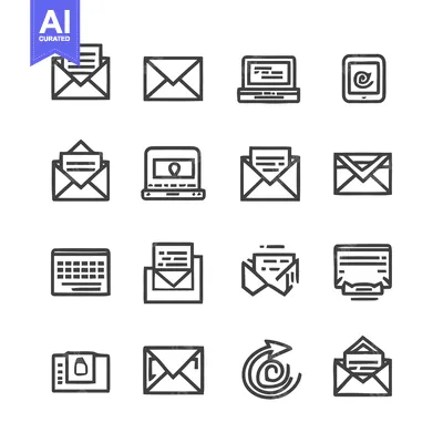 Aset premium populer: Email Icons - A Collection of Digital Communication Symbols.