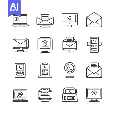 Aset desain premium: Collection of Minimalist Communication Icons for Digital Use.
