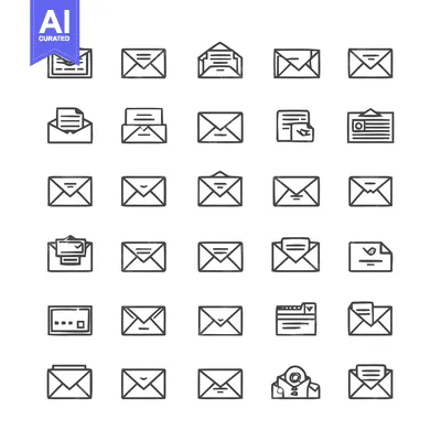 Aset desain premium: Collection of Email Icons - Various Envelope Designs and Styles.