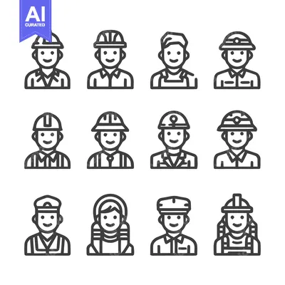 Aset desain premium: Diverse Worker Icons - A Collection of Professional Avatars.