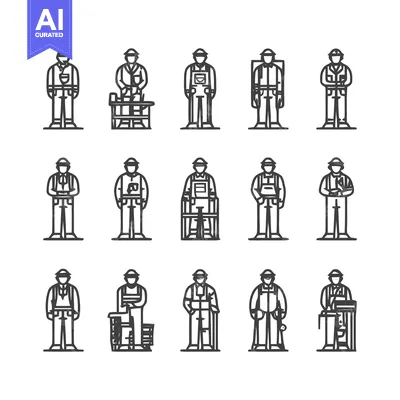 Popular premium asset: Workers in Various Professions - A Collection of Line Art Illustration
