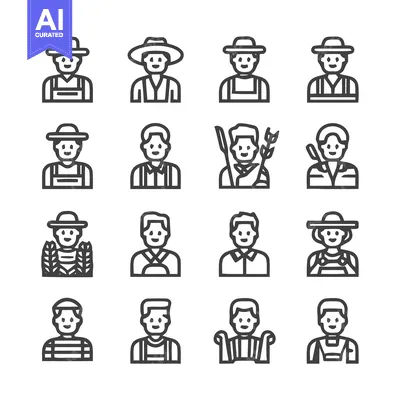 Aset premium populer: Collection of Farmers and Agricultural Workers in Line Art Style.