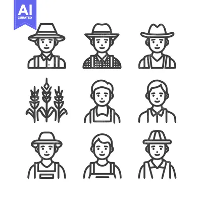 Premium design asset: Farmers and Agriculture Icons - A Collection of Line Art.