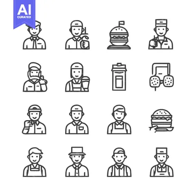 Aset premium populer: Restaurant Staff and Food Icons - A Comprehensive Collection.