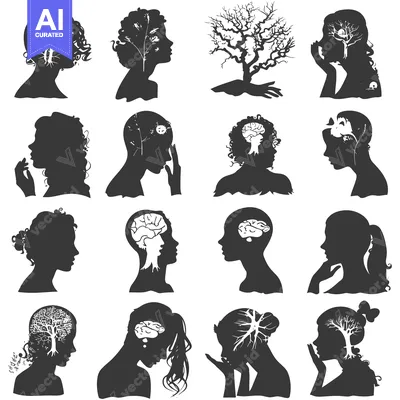Popular premium asset: Collection of Female Silhouettes with Trees and Brains Inside Their He