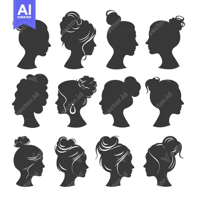 Aset premium populer: Collection of Female Silhouettes with Various Bun Hairstyles
