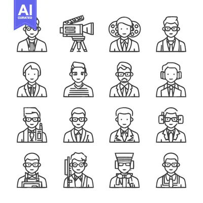 Aset premium populer: Diverse professionals and equipment icons for various industries and r