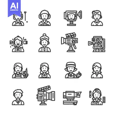 Aset desain premium: Diverse Icon Set Depicting Various Professions and Roles.