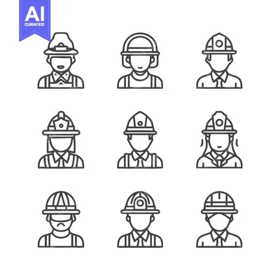 Aset desain premium: Diverse Line Art Illustrations of Professionals with Protective Headge