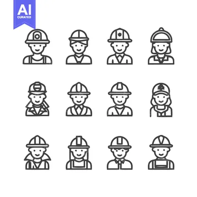 Aset premium populer: Construction Workers - Diverse Lineup of Professionals in Safety Gear.