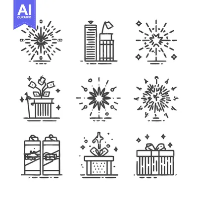 Aset premium populer: Collection of festive vector icons for celebrations and events.