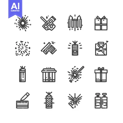 Aset premium populer: Fireworks and Gift Icons - A Festive Vector Illustration Set.