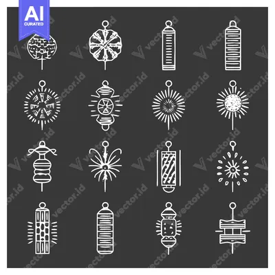 Aset premium populer: Collection of Decorative Lanterns in Monochrome Style.