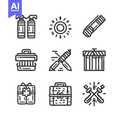 Aset premium populer: Collection of various line art icons for different purposes.