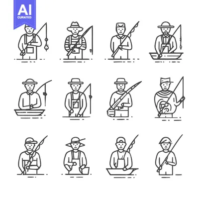 Aset premium populer: Fishing Icons - A Collection of Anglers and Fishing Gear.