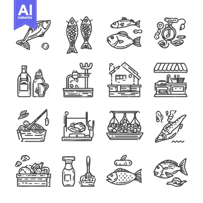 Popular premium asset: Fish Market Icons - Seafood, Fishing, and Culinary Delights.