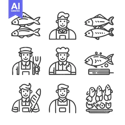 Aset desain premium: Butcher and Fishmonger Icons - A Culinary Collection.