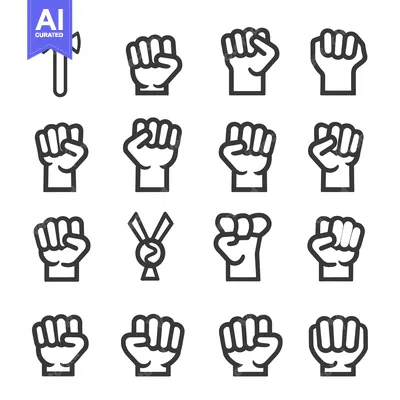 Aset desain premium: Collection of Fist and Cross Icons in Black and White