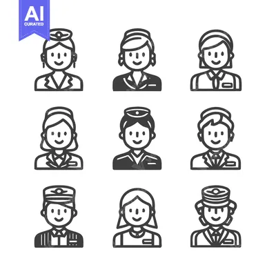 Aset premium populer: Airline Crew Members - Diverse Portraits of Flight Attendants and Pilo