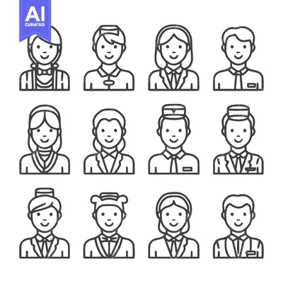 Aset premium populer: Diverse Professional Portraits - A Collection of Line Art Avatars.