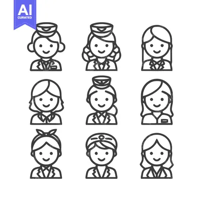 Aset premium populer: Diverse Flight Attendants - A Collection of Smiling Airline Crew Membe