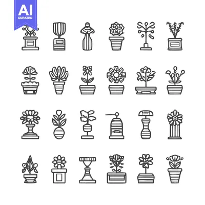 Aset desain premium: Collection of plant icons in a minimalist style for design.