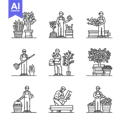 Gardening and Horticulture - A Collection of Line Art Illustrations.