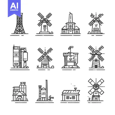 Popular premium asset: Collection of Minimalist Industrial Building Illustrations.